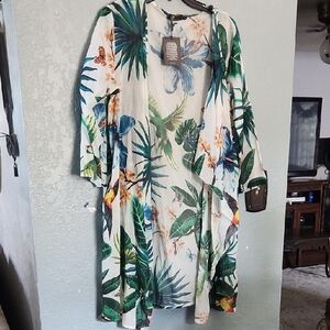 Tropical Leaf Print Kimono